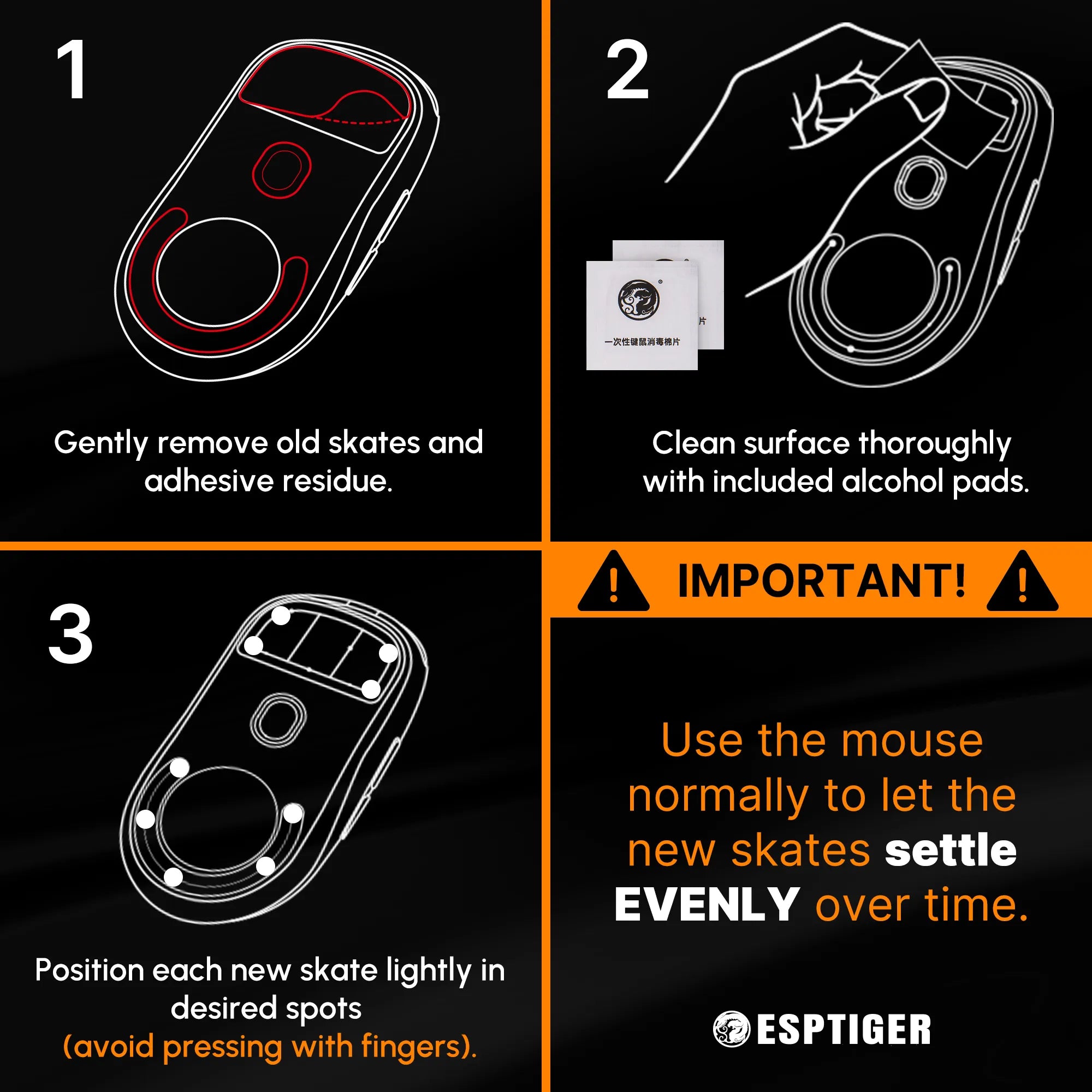 EspTiger ICE V2 Mouse Skates | Universal | DIY Dots