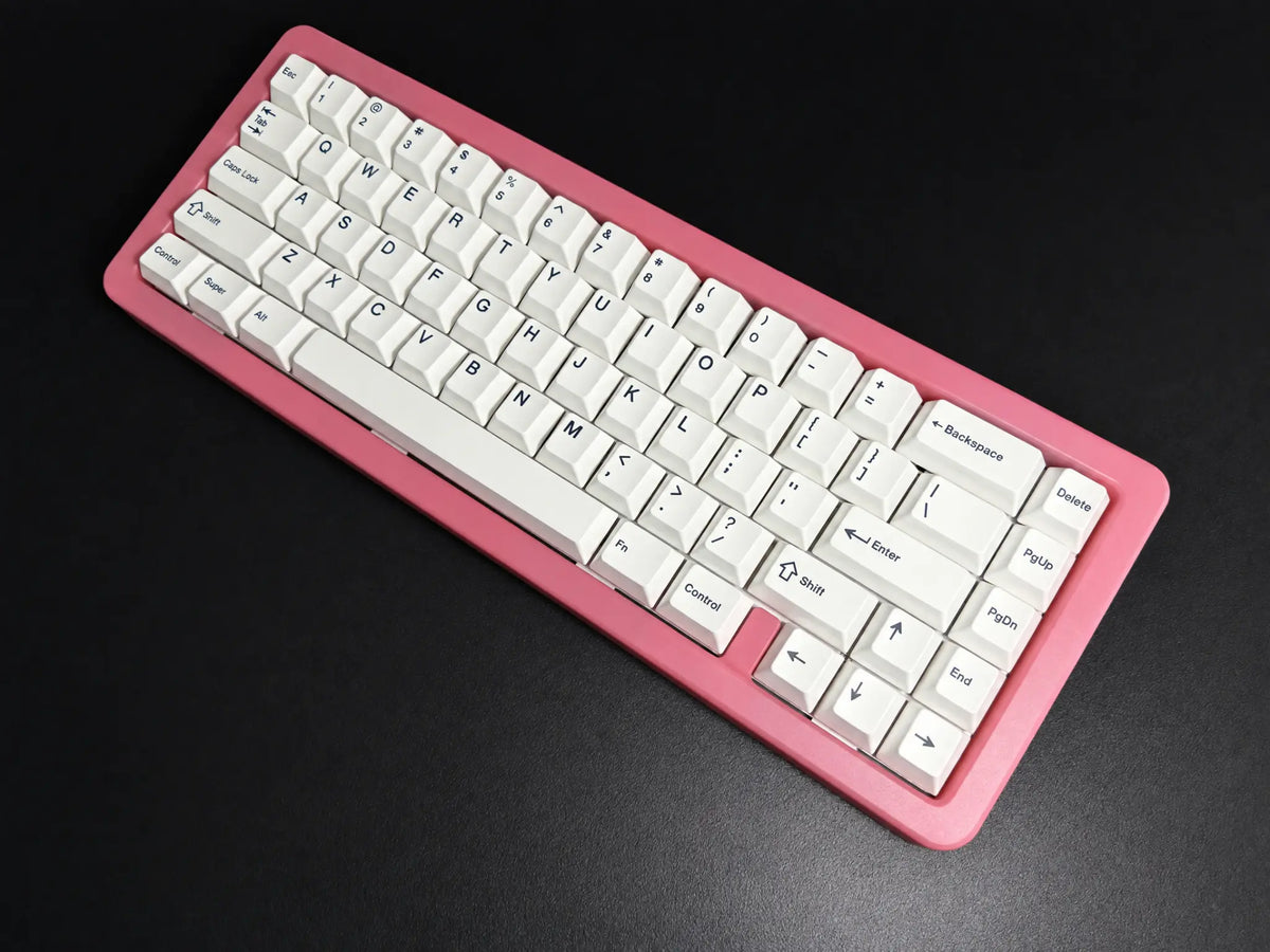 Odin Gaming Aurora65 LITE Galaxy Pink fully built mechanical keyboard, angled top view showing the compact 65% layout and white keycaps.