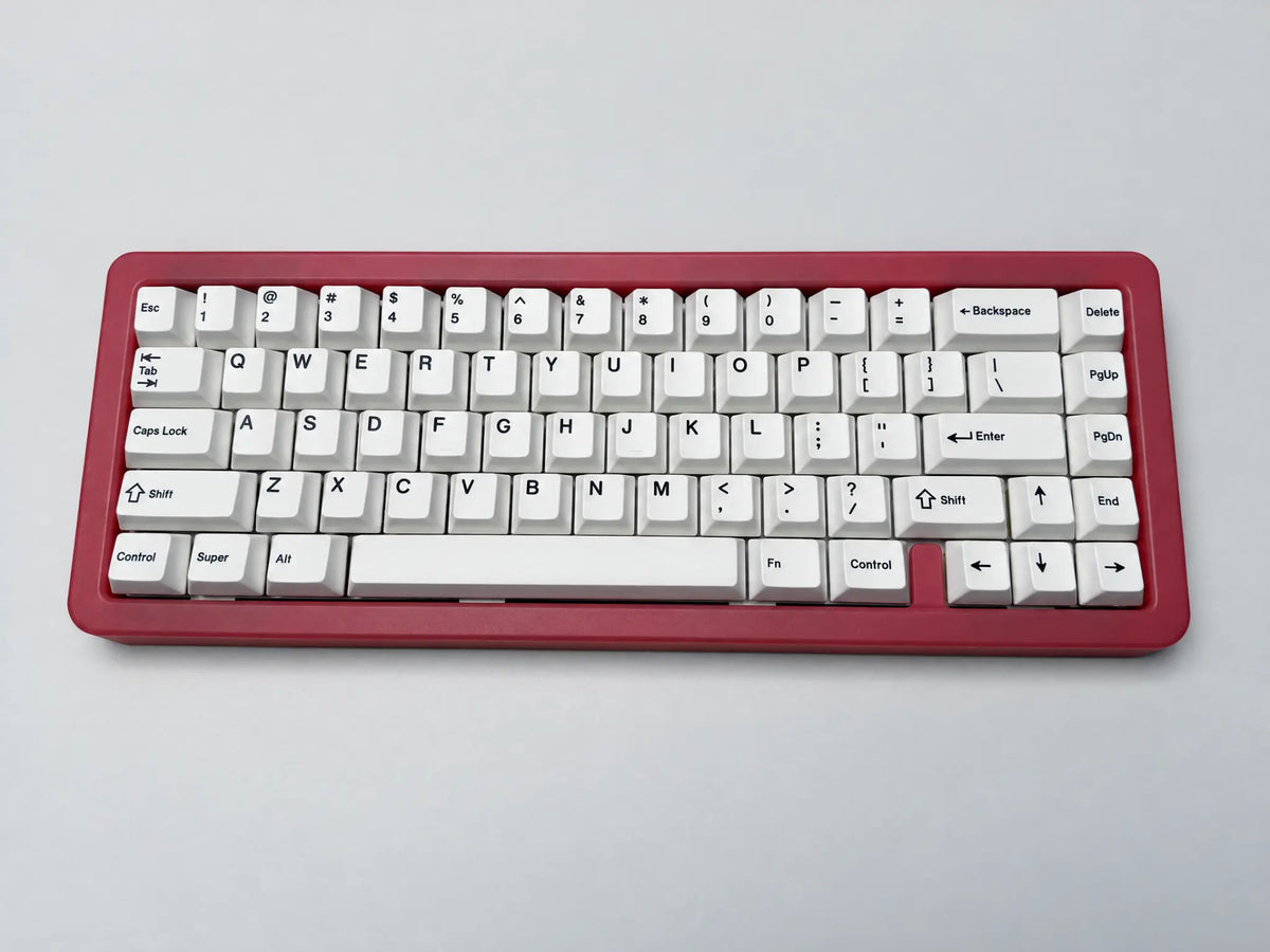 Odin Gaming Aurora65 LITE Galaxy Pink 65% mechanical keyboard, full front view on a light background with installed white keycaps.